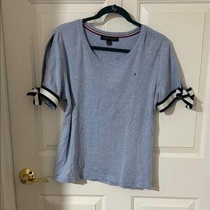 Tommy Hilfiger Women's Light Blue Tee with Bow Accents